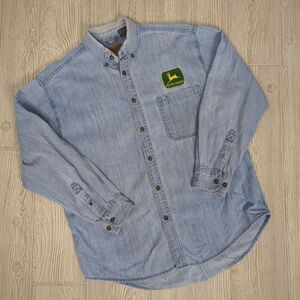 Vintage John Deere Long Sleeve Denim Button Front Shirt Mens Size Large 100% Cot
